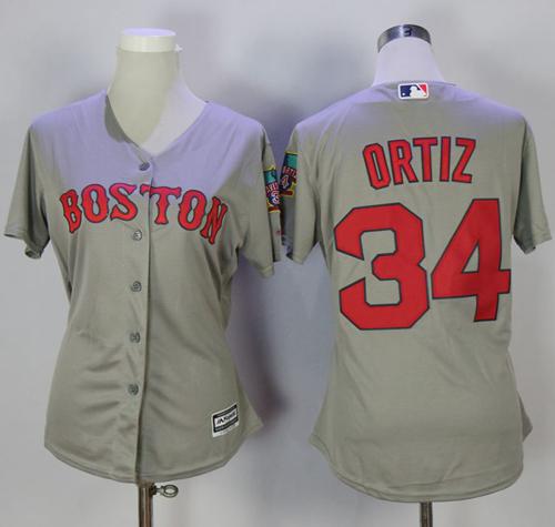 Red Sox #34 David Ortiz Grey Women's Fashion Stitched MLB Jersey